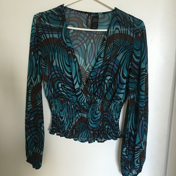 Bisou Bisou Tops - Bisou Bisou Printed Sheer Blouse